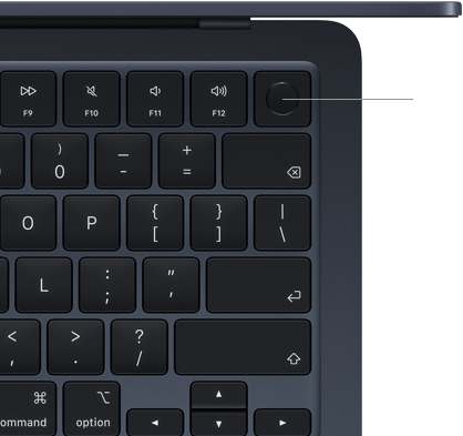 MacBook Air Tastatur, Bereich oben rechts, zeigt die Position der Touch ID Taste